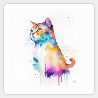 Tabby Cat Portrait In Watercolors & Pen Sticker